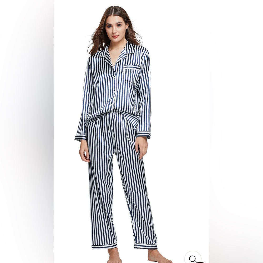 Navy and White Striped Wide-Leg Lounge Pants